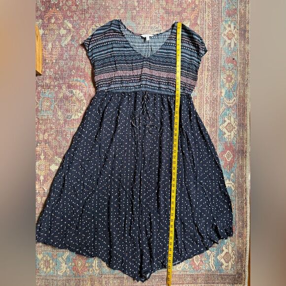 A:glow Maternity women’s Large Dress Navy Blue Pink patterned v neck tie waist - Picture 2 of 10